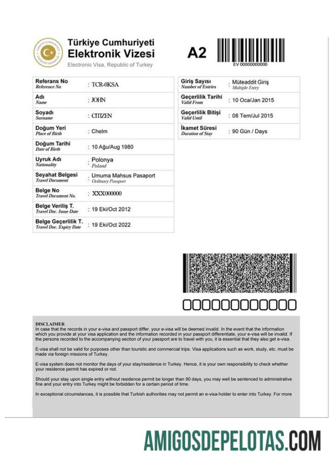 Visto E TURQUIA baixar para verificação